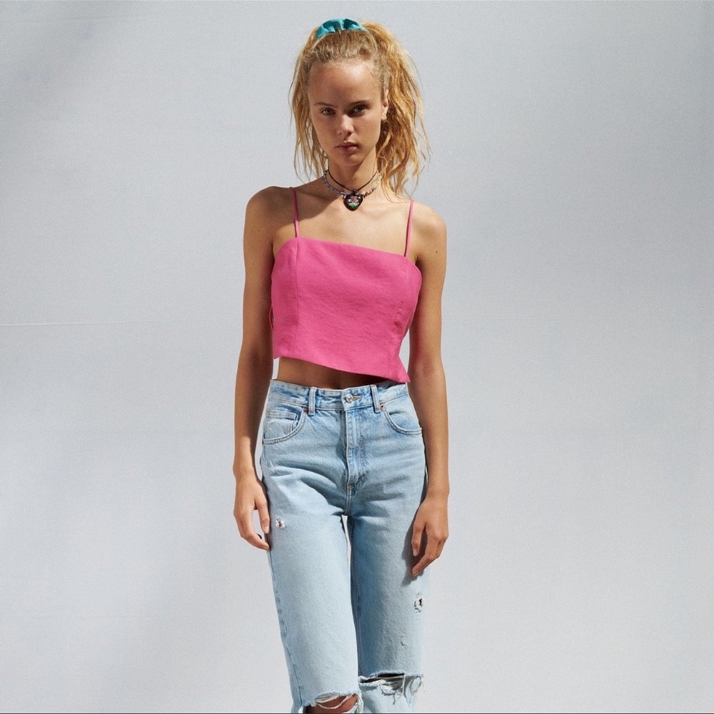NWT Zara Hot Pink Linen Crop Top